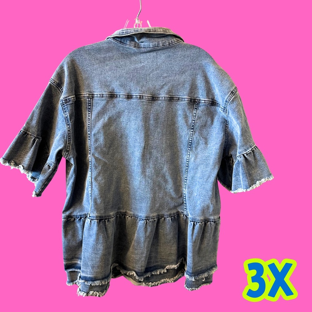 3x Jean Jacket Ruffle Button-Up - Picture 2 of 4